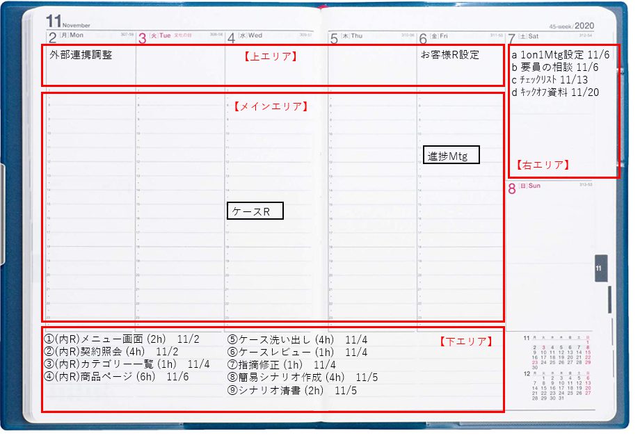 週計画を手帳に書き込む